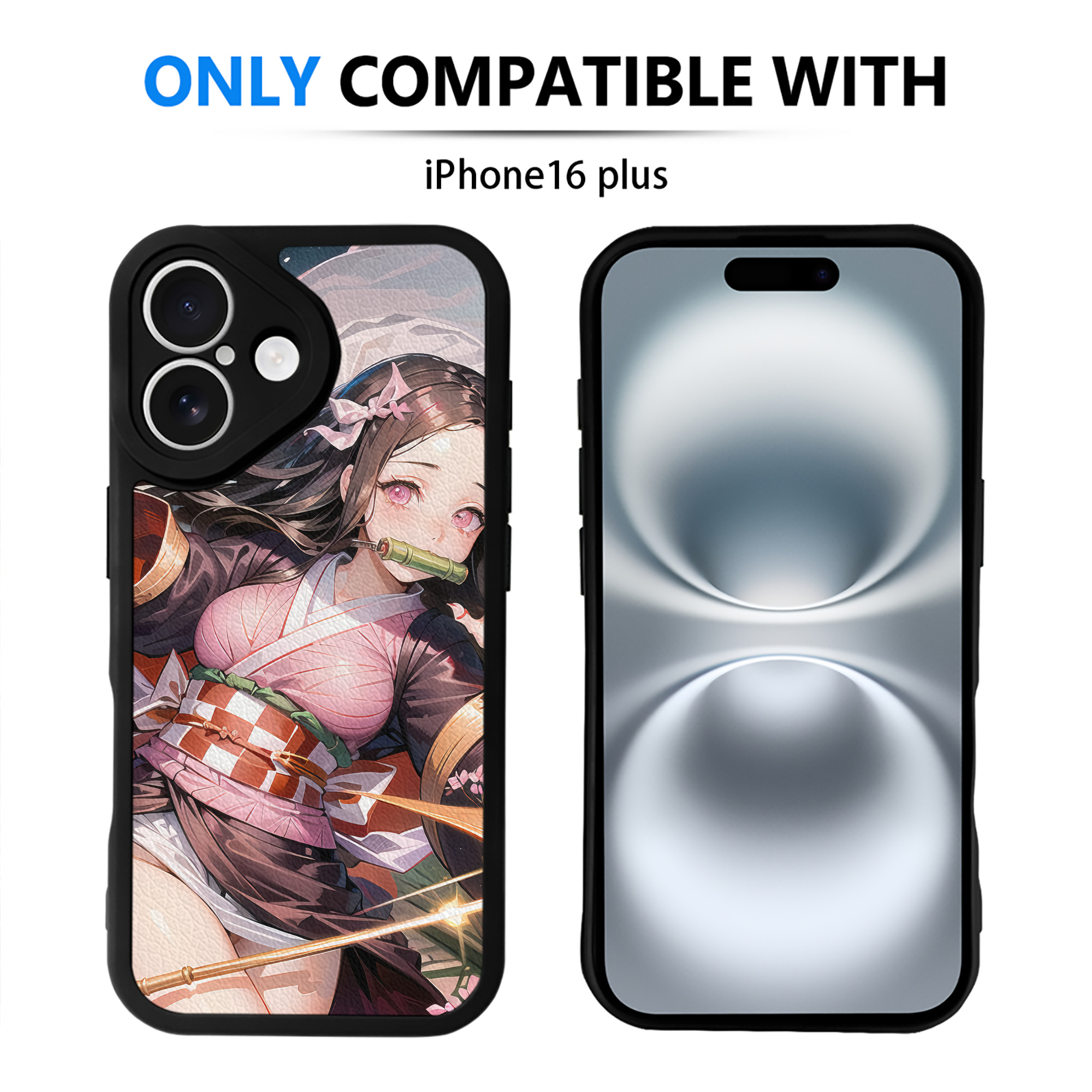 （画像用） 鬼滅の刃（きめつのやいば）竈門 禰󠄀豆子／かまど ねずこ Kamado Nezuko 【iPhone 16シリーズ対応】シリコンスマホケース（レザー調） 材質：シリコン